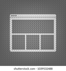 Web window sign. Vector. White knitted icon on gray knitted background. Isolated.