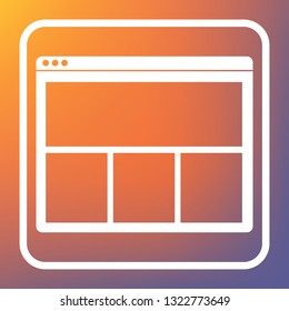 Web window sign. Vector. White icon on transparent button at orange-violet gradient background.