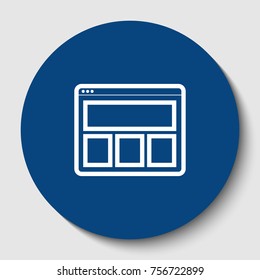 Web window sign. Vector. White contour icon in dark cerulean circle at white background. Isolated.