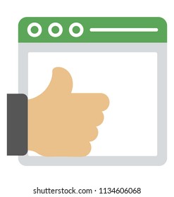 
Web window with thumbs up gesture symbolising online feedback or customer feedback on website 
