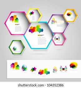 Ventanas Web con iconos coloridos. Ilustración vectorial.