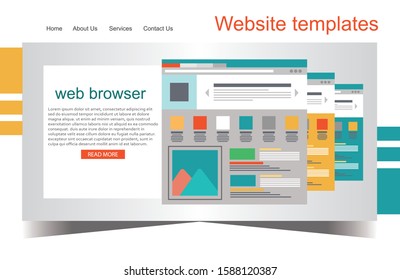 Web wire frame. Internet window with website page template