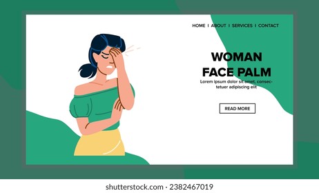 web woman face palm vector. flat girl, young female, beauty model web woman face palm web flat cartoon illustration