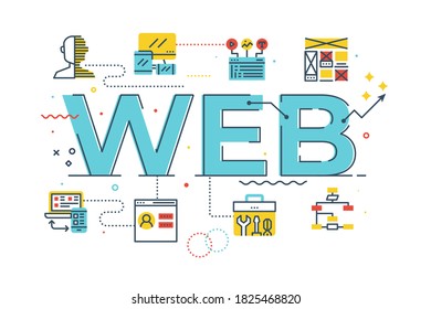 Web word lettering illustration with icons for web banner, flyer, landing page, presentation, book cover, article, etc.