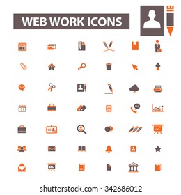 trabajo web, negocios, oficina doméstica, suministros, iconos, signos, concepto vectorial establecido para infografías, móviles, sitios web, aplicación
