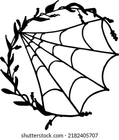 Web wreath. Hand-drawn doodles illustration.
Line art.