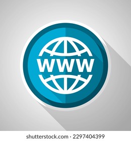 Web, www and internet symbol, flat design vector blue icon with long shadow