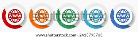 Web, www and internet vector icon set, flat icons for logo design, webdesign and mobile applications, colorful round buttons