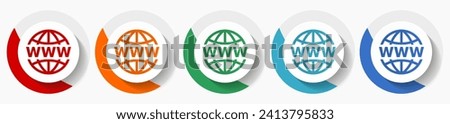 Web, www and internet vector icon set, flat icons for logo design, webdesign and mobile applications, colorful round buttons