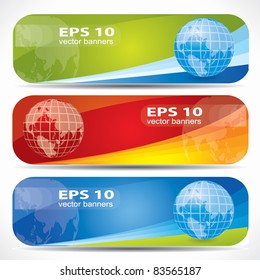 Web2 colorful banner set with the Earth on them, editable vector composition