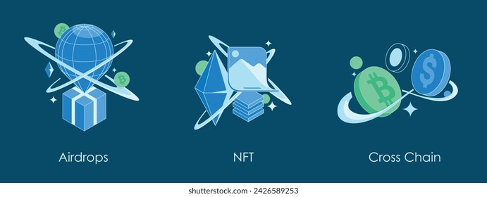 Web3 Essential Icon Set Airdrop NFT Crosschain Blockchain in Vektor-Kunst