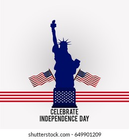 Web4th July! America Day! Happy Independene Day! American Flags with Statue of Liberty on Grey Background