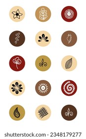 WebEine Reihe von handgezeichneten, runden Symbolen für soziale Netzwerke. Orientalische Symbole. Flache Vektorgrafik einzeln auf weißem Hintergrund.