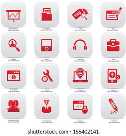Web,Advertising icons on buttons,Red version,vector set 2