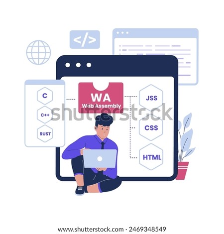 webassembly illustration concept. Illustration for websites, landing pages, mobile applications, posters and banners. Trendy flat vector illustration