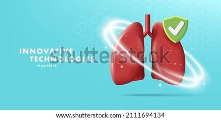 webb banner with 3d illustration of human lungs with protective field and shield icon on blue backdrop