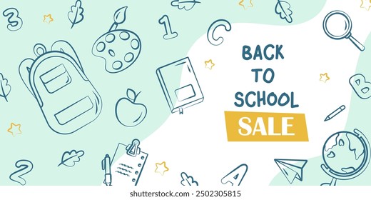WebBack to school sale banner. Can use for marketing, promotion, flyer, blog, web, social media. Vector illustration