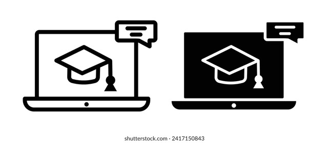 Web-based education line icon. Virtual learning icon in black and white color.