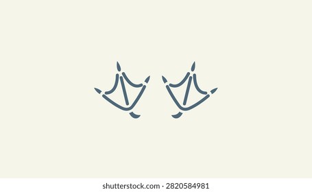 Webbed bird footprints vector illustration showing two bird footprints of duck or goose on cream background.