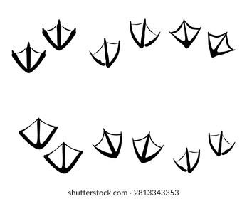 Webbed duck footprint vector silhouettes. Black goose or swan waterbird foot track trails for wildlife and nature themes.