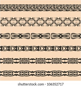 Webbing, lace, border, banner seamless pattern with swirling decorative elements.