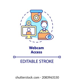 Webcam access concept icon. Surveillance in workplace. Tracking office staff. Employee monitoring abstract idea thin line illustration. Vector isolated outline color drawing. Editable stroke