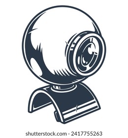 Webcam for computer logotype monochrome with spherical device for making video calls and participating in online meetings vector illustration