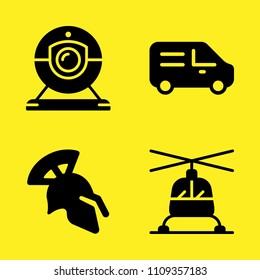 webcam, delivery truck, helmet and helicopter vector icon set. Sample icons set for web and graphic design