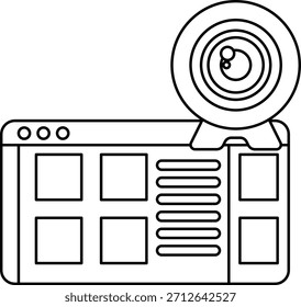 Una cámara web se muestra en la pantalla de un ordenador. La webcam es en blanco y negro. Concepto de tecnología y comunicación
