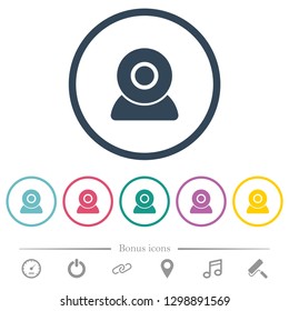 Webcam flat color icons in round outlines. 6 bonus icons included.