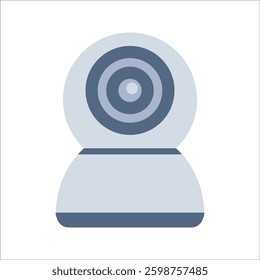 Webcam Flat design style, gray spherical webcam, symbolizing digital video communication, ideal for online meetings, security monitoring, and virtual interaction designs.