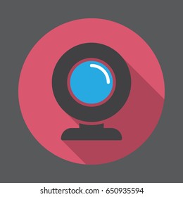 Webcam flat icon. Round colorful button, circular vector sign with long shadow effect. Flat style design