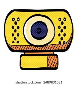 Webcam halftone icon hand drawn color vector illustration