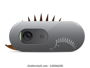 Webcam with hedgehog. Vector illustration on white background. eps 8