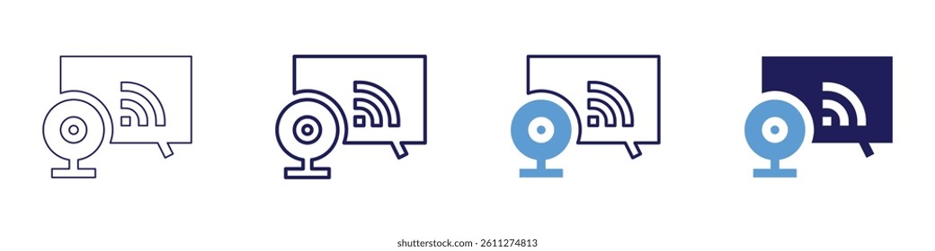 Webcam reports​ icon in 4 different styles. Thin Line, Line, Bold Line, Duotone. Duotone style. Editable stroke.