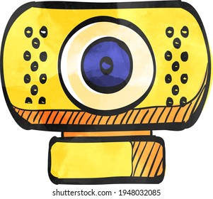 Webcam icon in color drawing. Computer internet connection discussion teleconference business