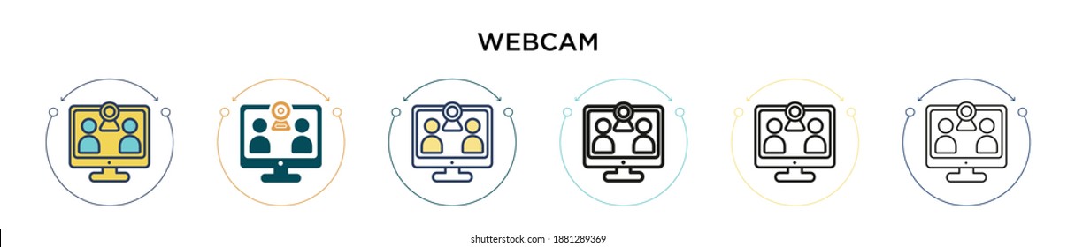 Webcam Icon in vollem, dünnen Linie, Umriss und Strich Stil. Vektorgrafik zweier farbiger und schwarzer Webcam-Vektorsymbole kann für mobile, iPod, web-basierte