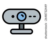 Webcam icon flat line style illustration representing video capture and online communication, suitable for virtual meetings, streaming, and digital conferencing projects