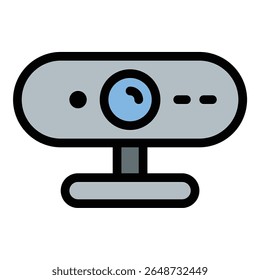 Webcam icon flat line style illustration representing video capture and online communication, suitable for virtual meetings, streaming, and digital conferencing projects