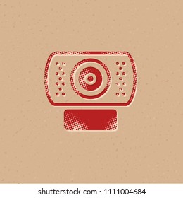 Webcam icon in halftone style. Grunge background vector illustration.