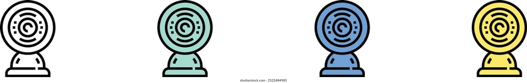 webcam icon. Outline, Green, Blue and Yellow Style Design Isolated On White Background
