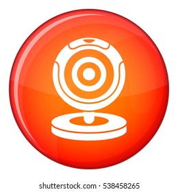 Webcam icon in red circle isolated on white background vector illustration