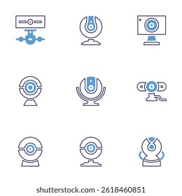 Webcam icon set. Bold line style. Duotone colors. Editable stroke. webcam, web cam, camera.