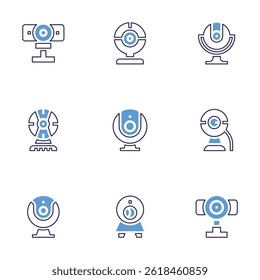 Webcam icon set. Bold line style. Duotone colors. Editable stroke. webcam, monitor, camera.