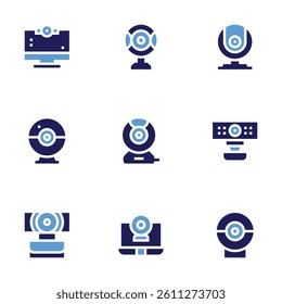 Webcam icon set. Bold style. Duotone colors. webcam, monitor, camera.