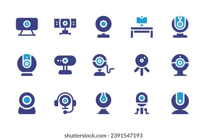 Webcam icon set. Duotone color. Vector illustration. Containing webcam, web cam, desk, web camera, online communication.