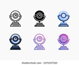 Webcam icon set with line, outline, flat, filled, glyph, color, gradient. Can be used for digital product, presentation, print design and more.