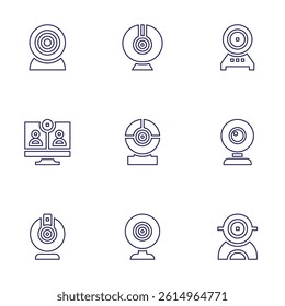 Webcam icon set. Line style. Editable stroke. webcam, video call, web cam.