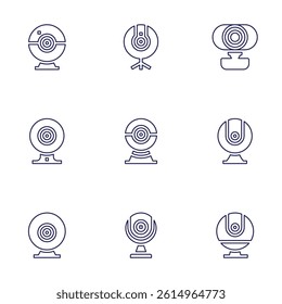 Webcam icon set. Line style. Editable stroke. webcam, monitor.