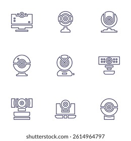 Webcam icon set. Line style. Editable stroke. webcam, camera, monitor.